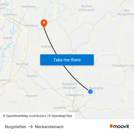 Burgstetten to Neckarsteinach map