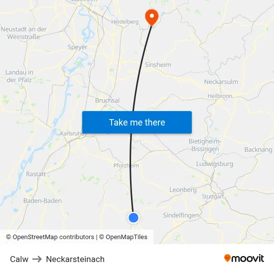 Calw to Neckarsteinach map