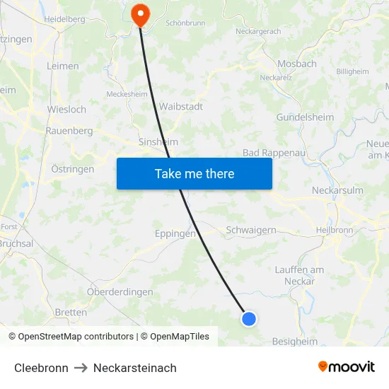 Cleebronn to Neckarsteinach map