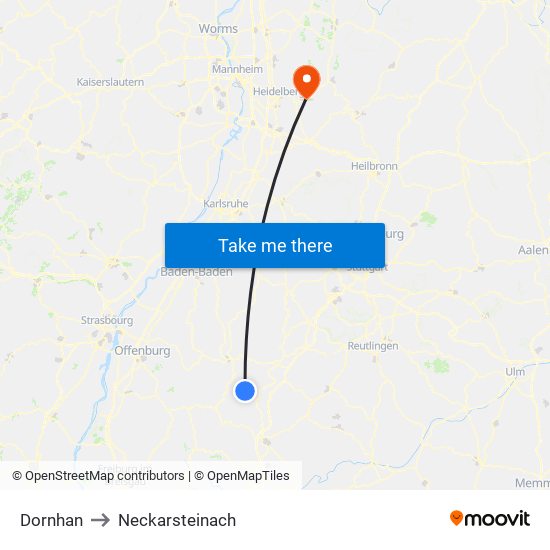 Dornhan to Neckarsteinach map