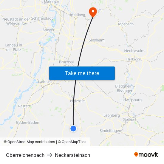 Oberreichenbach to Neckarsteinach map