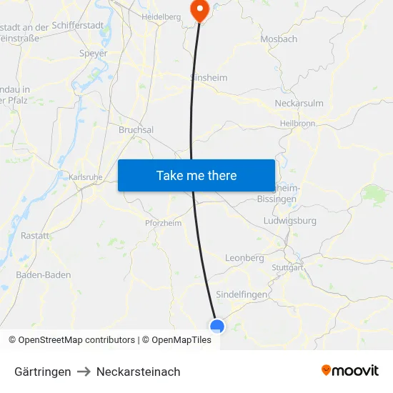 Gärtringen to Neckarsteinach map