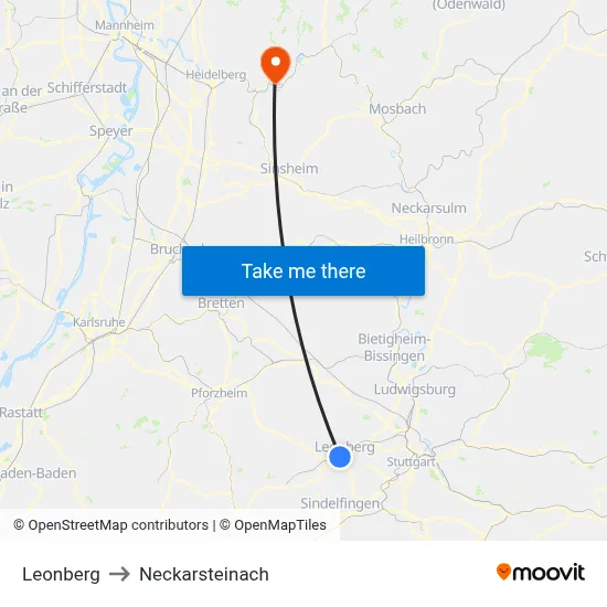 Leonberg to Neckarsteinach map