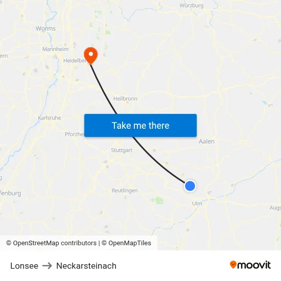 Lonsee to Neckarsteinach map