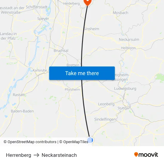 Herrenberg to Neckarsteinach map