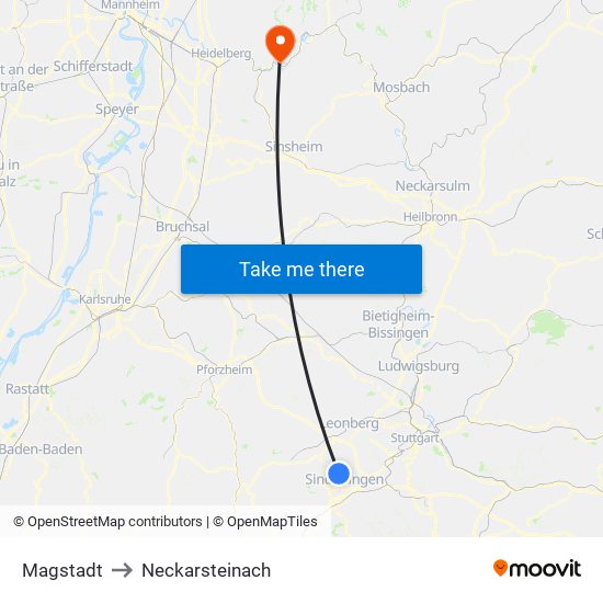Magstadt to Neckarsteinach map