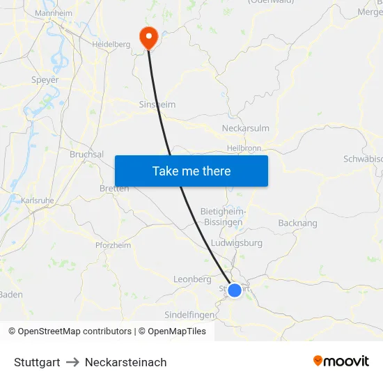 Stuttgart to Neckarsteinach map