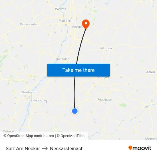 Sulz Am Neckar to Neckarsteinach map