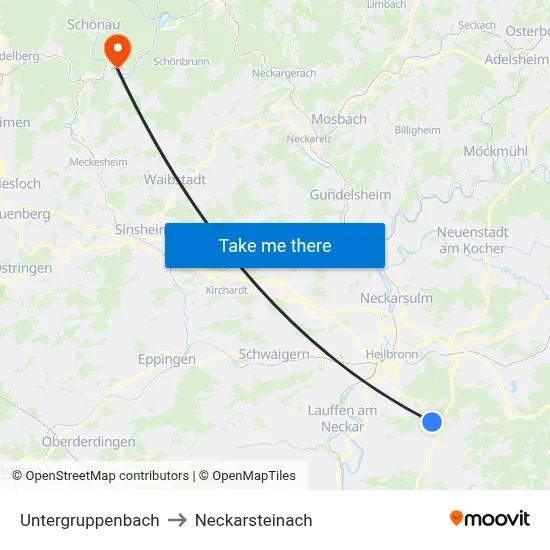 Untergruppenbach to Neckarsteinach map
