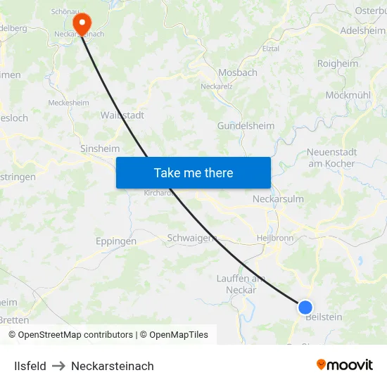 Ilsfeld to Neckarsteinach map