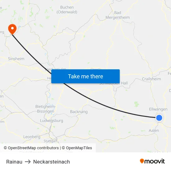 Rainau to Neckarsteinach map