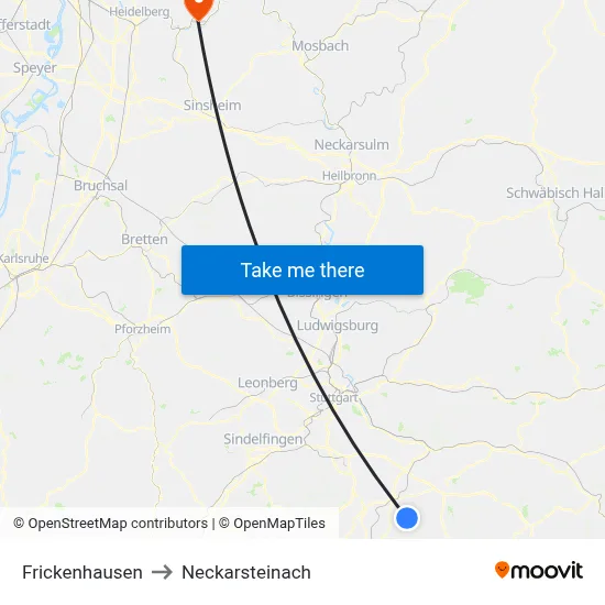 Frickenhausen to Neckarsteinach map