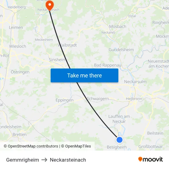 Gemmrigheim to Neckarsteinach map