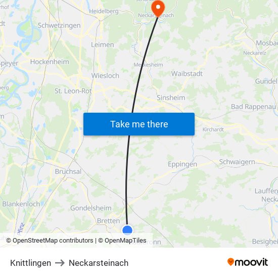 Knittlingen to Neckarsteinach map