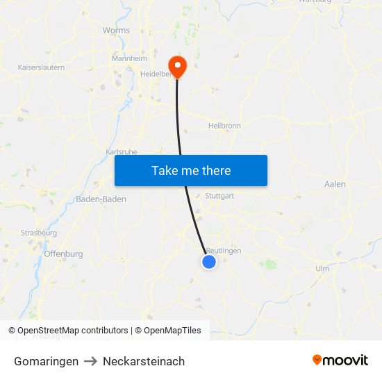 Gomaringen to Neckarsteinach map
