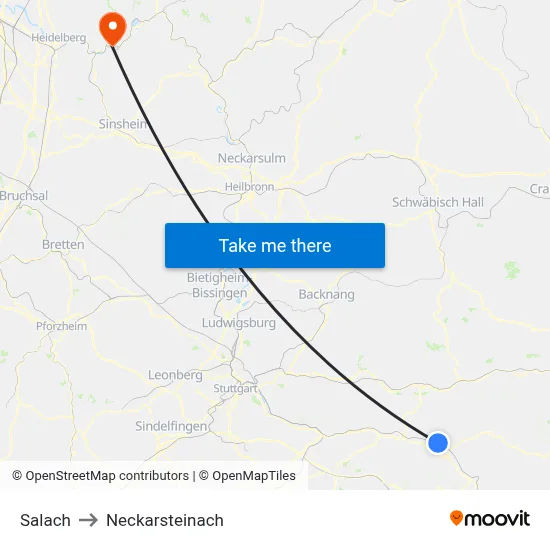 Salach to Neckarsteinach map