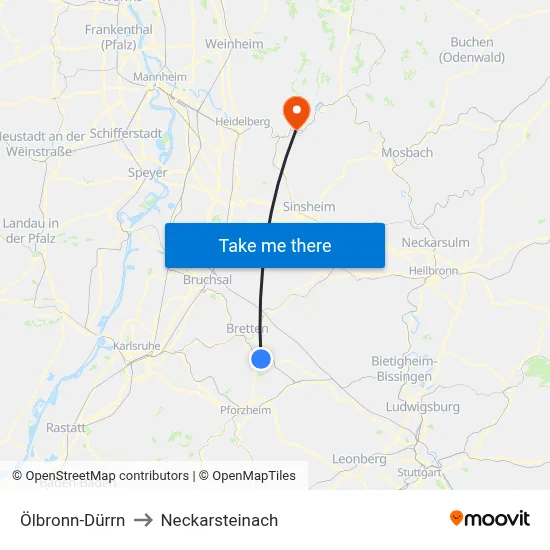 Ölbronn-Dürrn to Neckarsteinach map