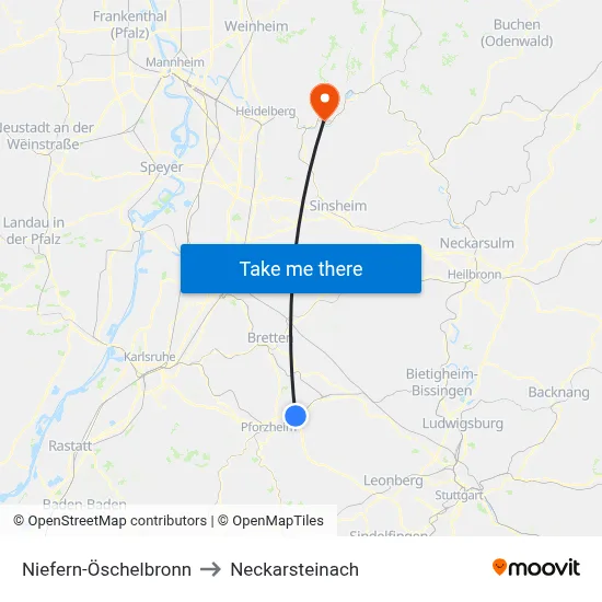 Niefern-Öschelbronn to Neckarsteinach map
