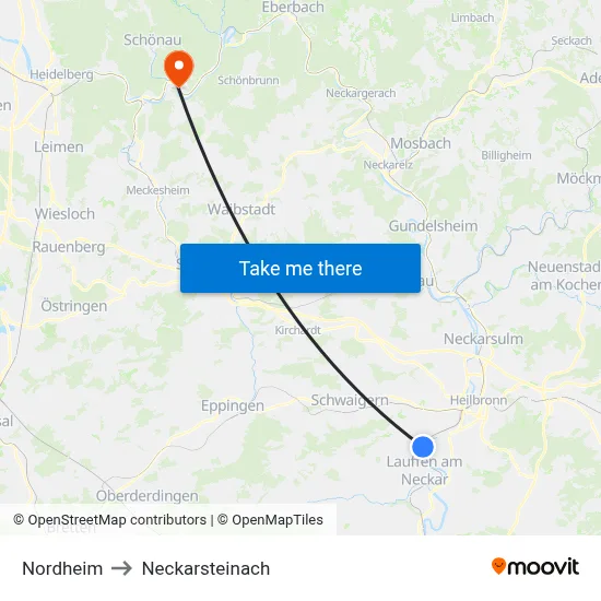 Nordheim to Neckarsteinach map