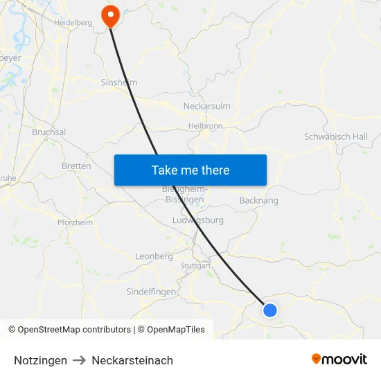 Notzingen to Neckarsteinach map