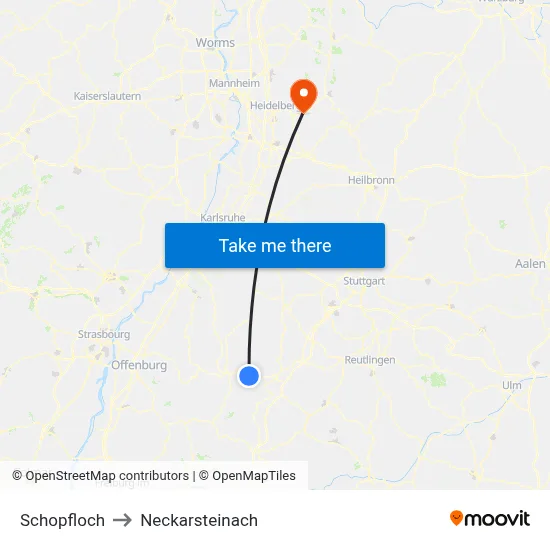 Schopfloch to Neckarsteinach map
