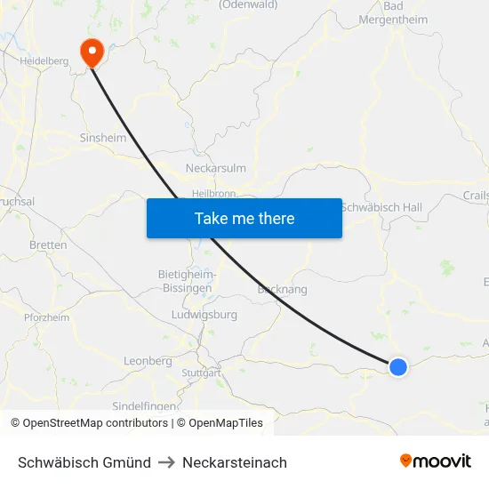Schwäbisch Gmünd to Neckarsteinach map