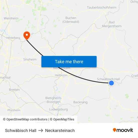 Schwäbisch Hall to Neckarsteinach map