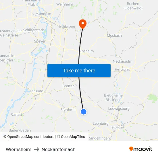 Wiernsheim to Neckarsteinach map