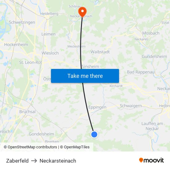 Zaberfeld to Neckarsteinach map