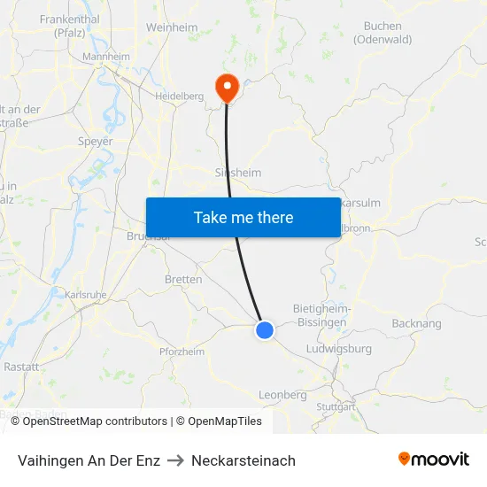 Vaihingen An Der Enz to Neckarsteinach map
