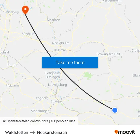 Waldstetten to Neckarsteinach map
