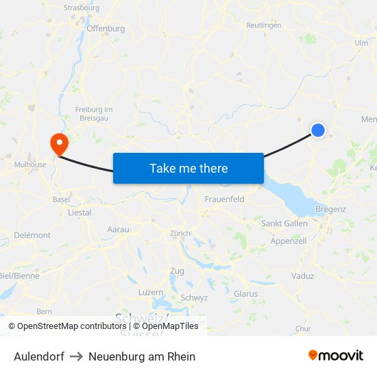 Aulendorf to Neuenburg am Rhein map