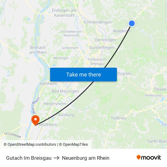 Gutach Im Breisgau to Neuenburg am Rhein map