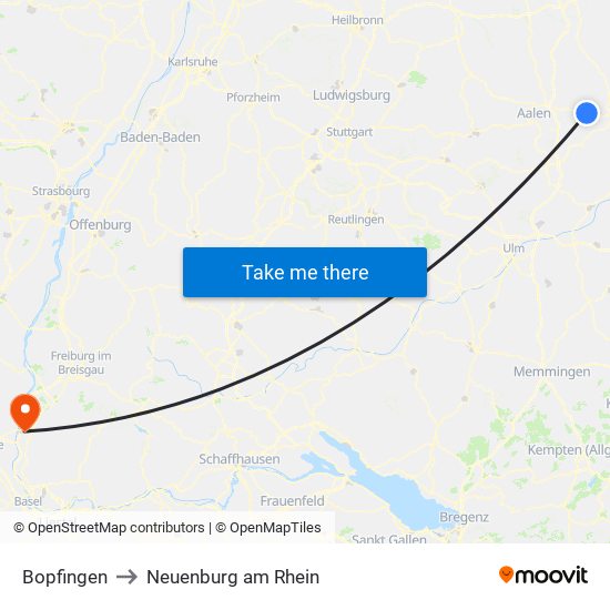 Bopfingen to Neuenburg am Rhein map