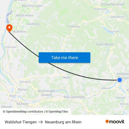 Waldshut-Tiengen to Neuenburg am Rhein map