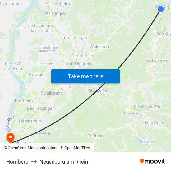 Hornberg to Neuenburg am Rhein map