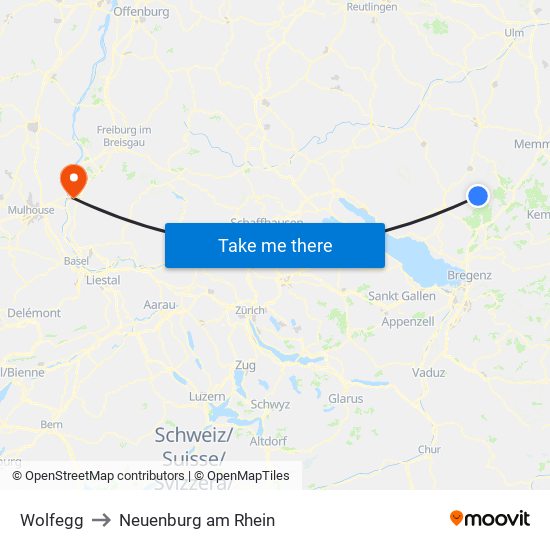 Wolfegg to Neuenburg am Rhein map