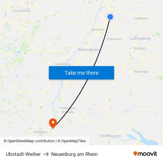 Ubstadt-Weiher to Neuenburg am Rhein map