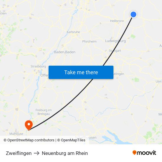 Zweiflingen to Neuenburg am Rhein map