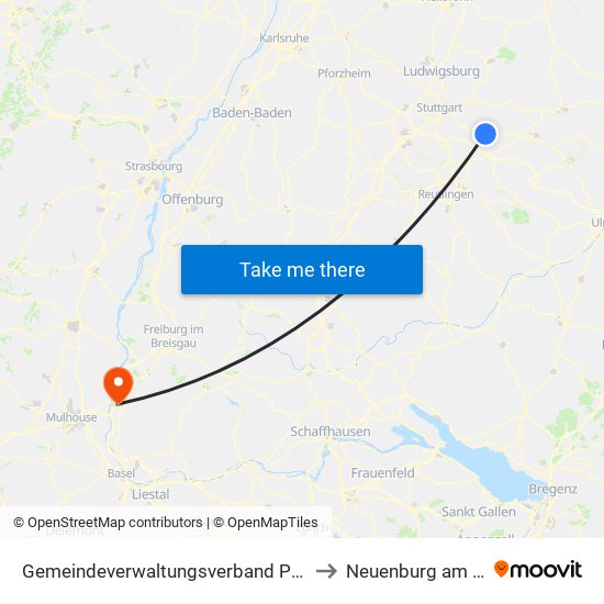 Gemeindeverwaltungsverband Plochingen to Neuenburg am Rhein map