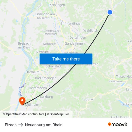 Elzach to Neuenburg am Rhein map