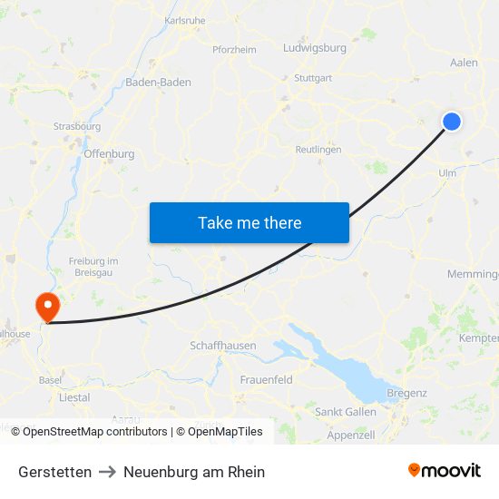 Gerstetten to Neuenburg am Rhein map