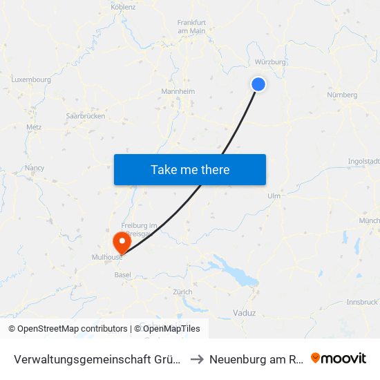 Verwaltungsgemeinschaft Grünsfeld to Neuenburg am Rhein map