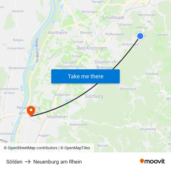 Sölden to Neuenburg am Rhein map