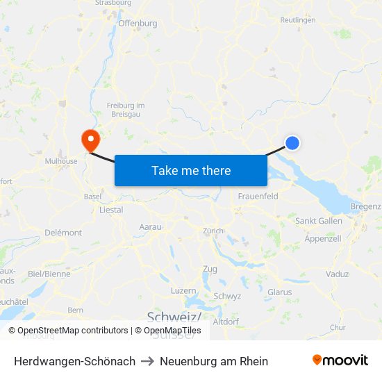 Herdwangen-Schönach to Neuenburg am Rhein map