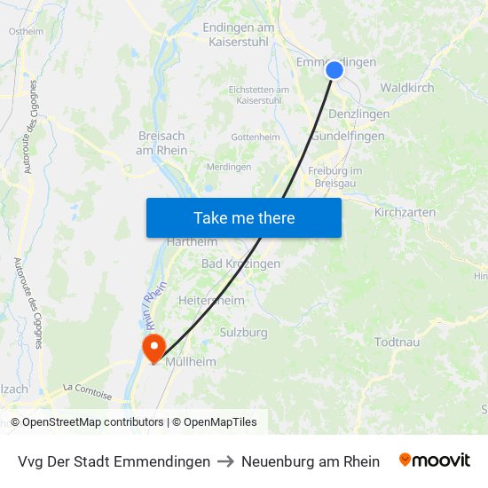 Vvg Der Stadt Emmendingen to Neuenburg am Rhein map