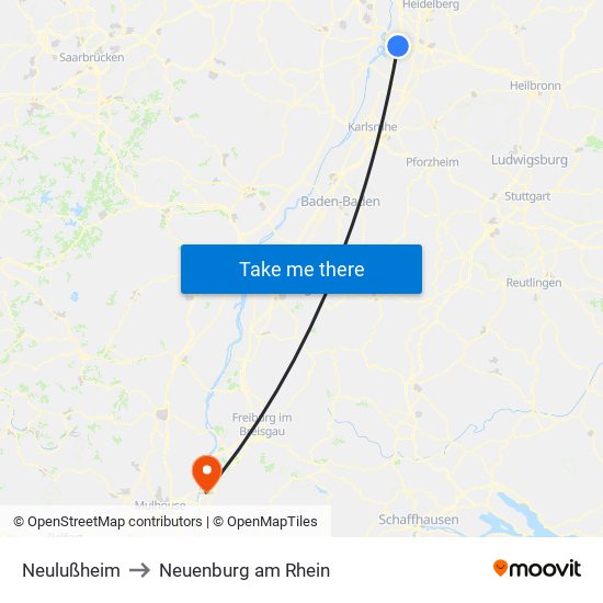 Neulußheim to Neuenburg am Rhein map