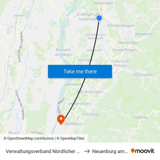 Verwaltungsverband Nördlicher Kaiserstuhl to Neuenburg am Rhein map