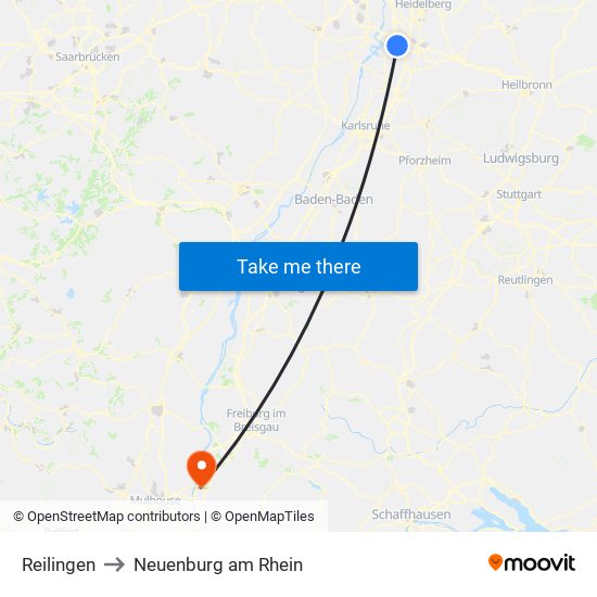 Reilingen to Neuenburg am Rhein map