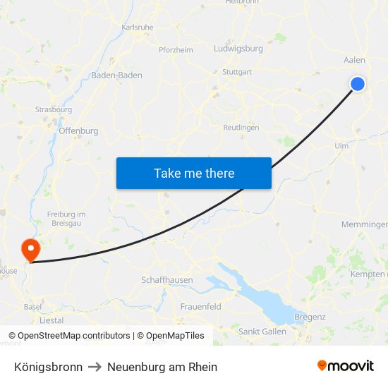 Königsbronn to Neuenburg am Rhein map